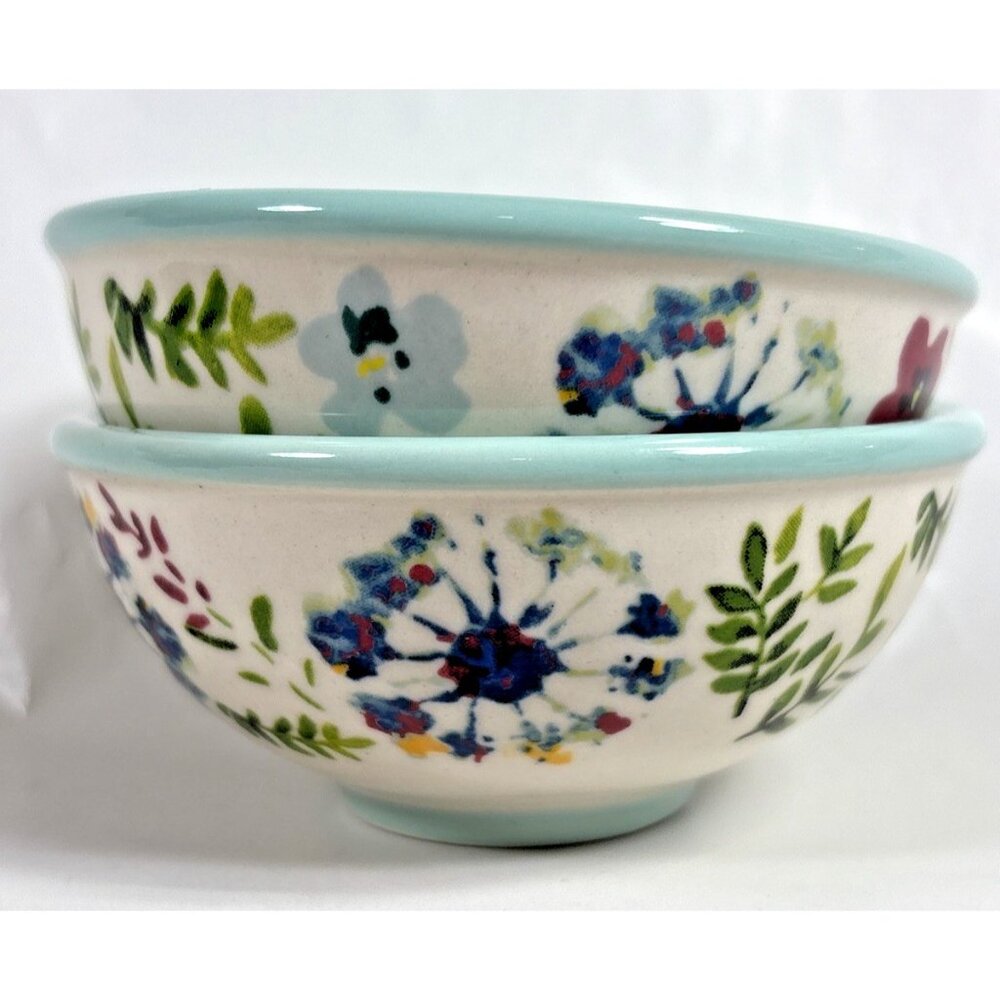 Pioneer Woman Small Kari Dipping Bowls Dish Floral Turquoise Set of 2